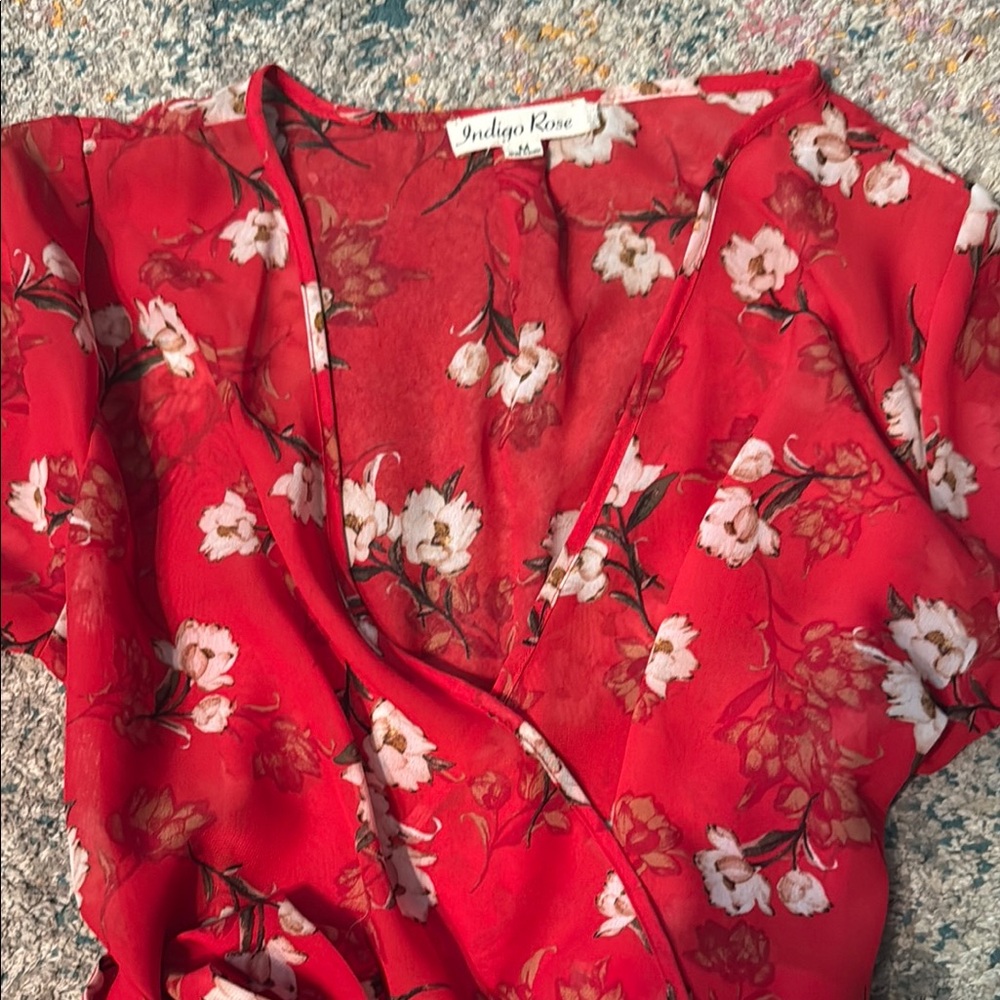 Floral Red Wrap Maxi Dress M - Picture 8 of 9